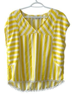 Standard Grace Yellow White Stripe Oversize V-neck Blouse Size S